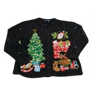 Basic Editions Knitted "Ugly Christmas" Sweater Cardigan-Large
